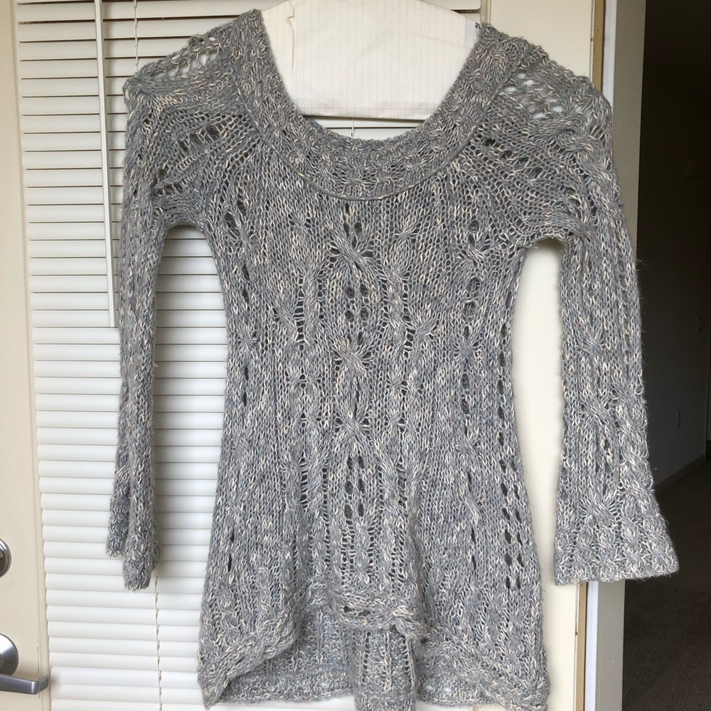 Free People Gray Open Cable Knit Sweater Size S
